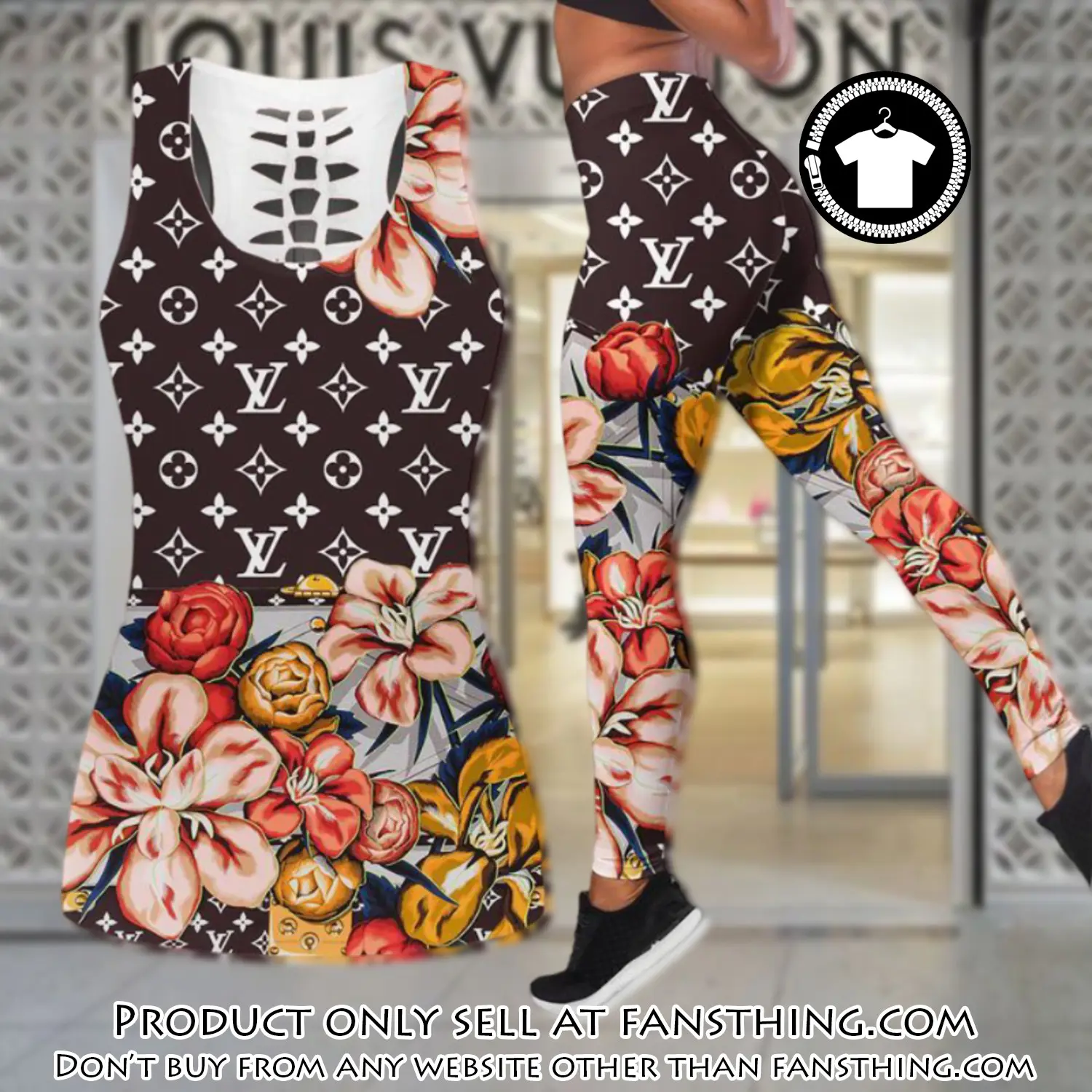 Louis vuitton floral tank top leggings set luxury brand lv for women yoga gym fst5908057